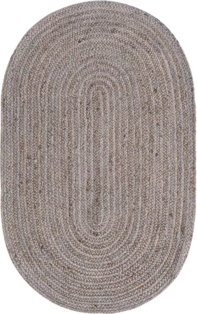 Tapis de Jute Gris Tapis de Zone Tressé à la Main de Forme Ovale, Tapis de... 2