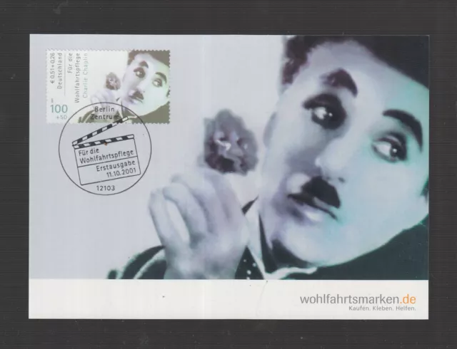 Bund / Germany 2001 schöne Maximumkarte Charlie Chaplin aus Serie Wohlfahrt