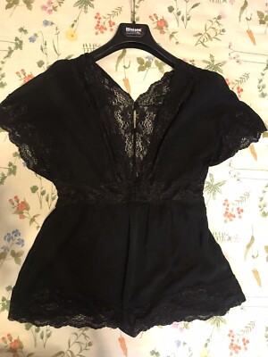 CAMICIA SETA E pizzo intimissimi nera scollata bottoni EUR 29,00 - PicClick  IT
