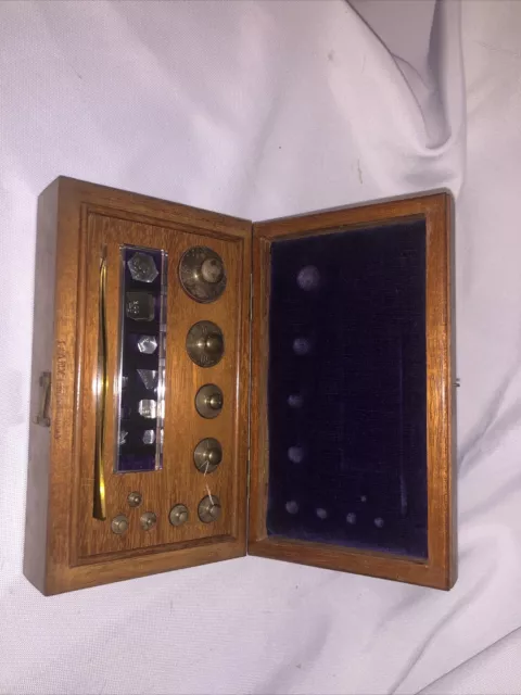 Vintage Brass Apothecary Weights in Wooden Box Set