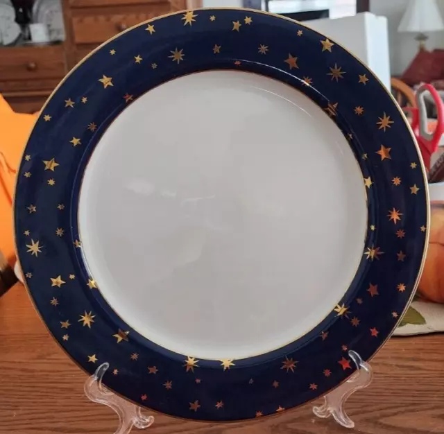 Galaxy Dinner Plate(s) 10 1/2" Navy 14k Gold Stars Sakura Fine Porcelain White !