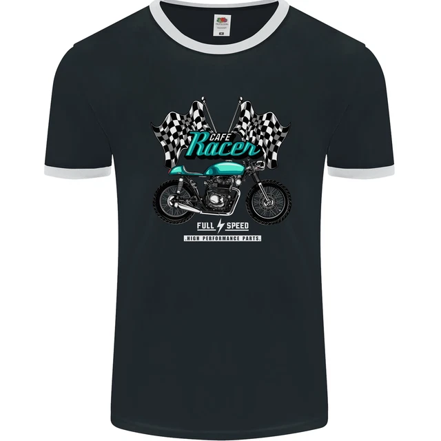 Cafe Racer Full Speed Biker Motorcycle Mens Ringer T-Shirt FotL