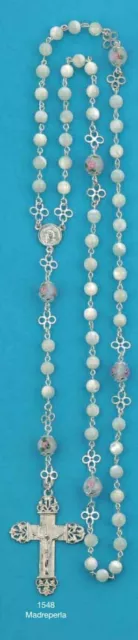 Chapelet En Nacre Et Argent Avec Pater Perle Lumière de Fabrication Artisanale