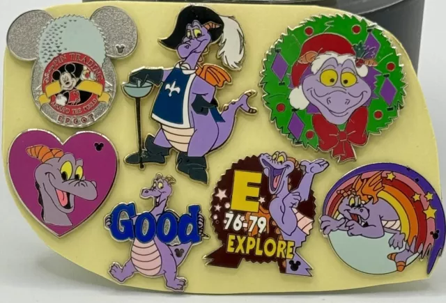 Vintage Disney Pin Lot ~ FIGMENT ~ 7 pc Pins Set ~ WDW EPCOT DLR CAST Lanyard LE