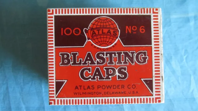 Atlas Powder Company 100 No. 6 Blasting Caps Tin-Underground Mine Explosives