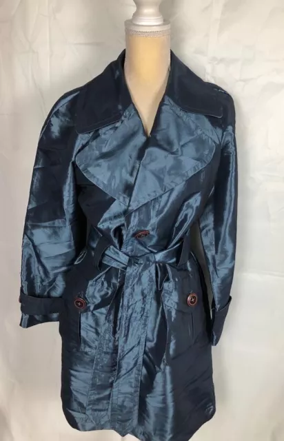 Bandolino Jacket Size M Blue Water Resistant Belted Trench Coat Light Gr8 Cond.