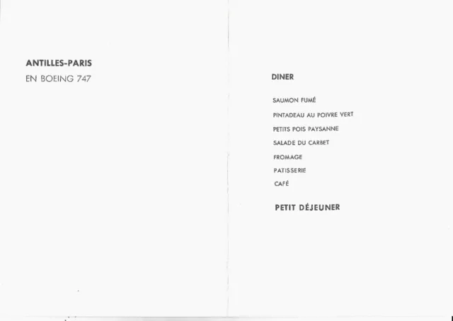 Lot de menu Air France collection du Musée Antilles-Paris en Boeing 747 FALCUCCI