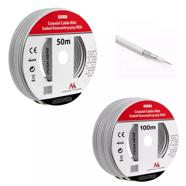 Câble coaxial  1.0CCS satellite blanc RG6 1mm d'épaisseur  75 ohms Maclean