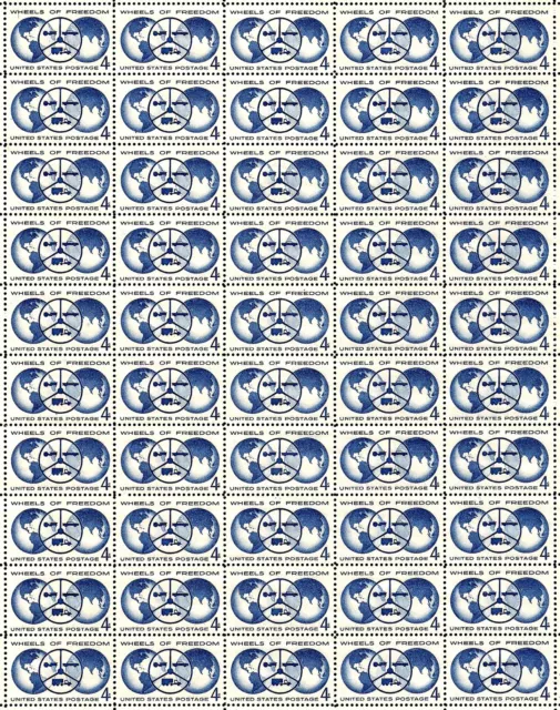 1960 - WHEELS OF FREEDOM - #1162 Fault-Free Mint NH Sheet of 50 Postage Stamps