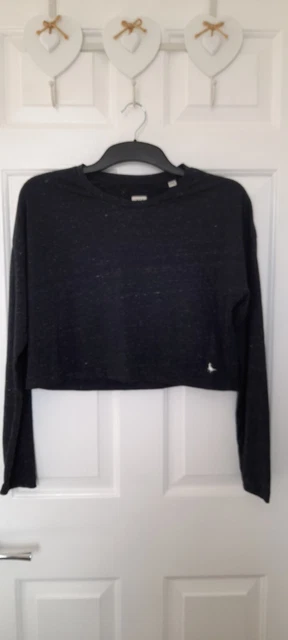 JACK WILLS women's grey long sleeved cropped cotton mix top size UK 12
