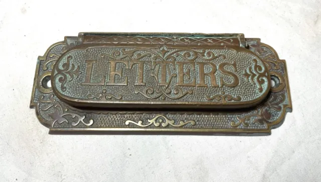 antique ornate solid brass letter mail slot door mount hardware window