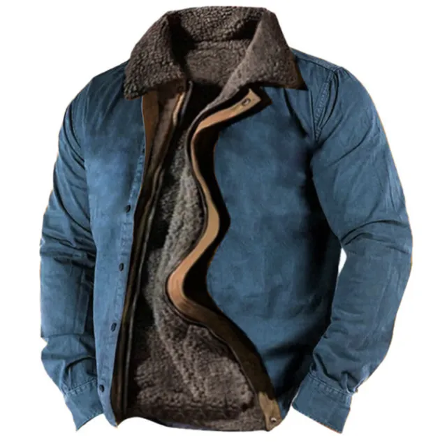 Mens Cardigan Fleece Lined Full Zip Outwear Cotton Jacket Coat Shirt Winter Warm