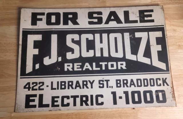 Vintage F.j. Scholze Realtor Tin Sign
