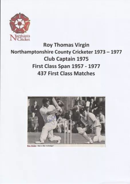 ROY VIRGIN NORTHAMPTONSHIRE COUNTY CRICKETER original autograph signed picture