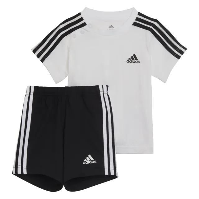 Adidas Essentials set pantaloncini e t-shirt bambini 3 righe bianco/nero