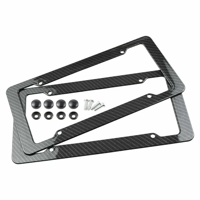 2pc Car Auto Plastic Carbon Fiber License Plate Holder Frame Universal Black Set 2