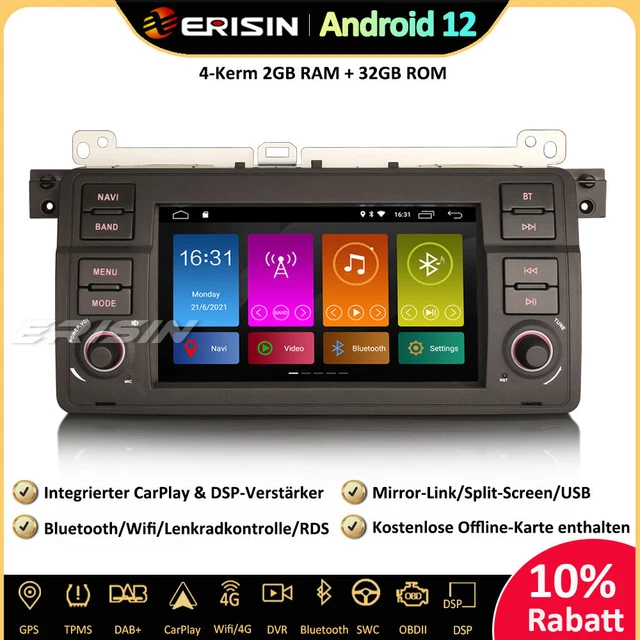 Android 12 Autoradio GPS DAB+CarPlay Wifi BMW 3er E46 318 320 325 Rover 75 MG ZT