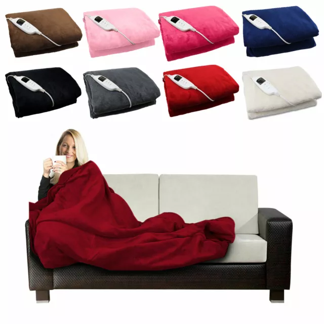 Electric Heated Throw Over Under Blanket Fleece Washable Polyester Warm Mattress