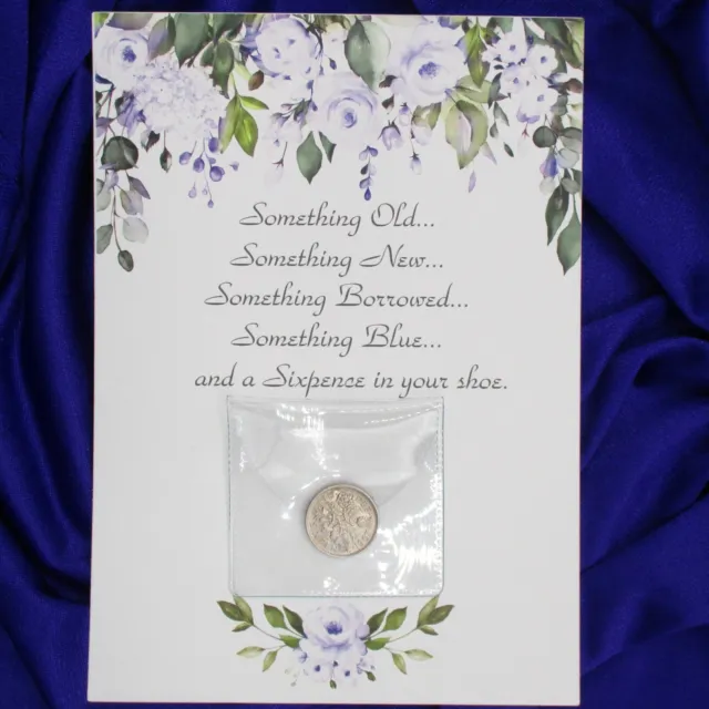 Wedding Card Queen Elizabeth II Sixpence "Origin of Wedding Rhyme©" Bride Luck D