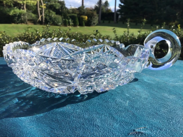 Signed LIBBEY Cut Glass Nappy Hobstar Pattern AMERICAN Brilliant Period Cut