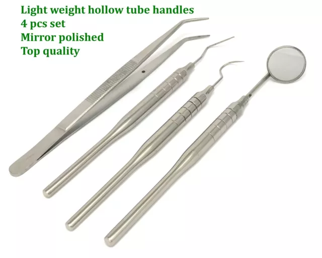 Light Weight Hollow Dental Scalers Probe Pick Set + Mouth Mirror Steel 4 Piece