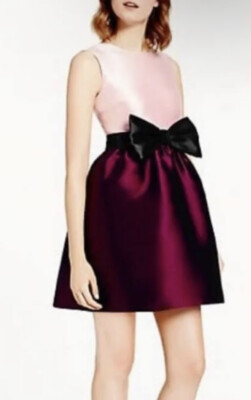 NWOT $445 Kate Spade Pink Burgundy Color Block Fit & Flare / Pocket Dress Sz 12