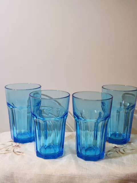 4 Ikea 9-Panel Pokal Teal Blue Drinking GlassTumblers 14 Oz 51/4" Tall