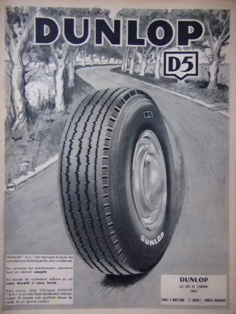 Publicité De Presse 1953 Pneus Dunlop D5 - Delarue Nouvelliere - Advertising