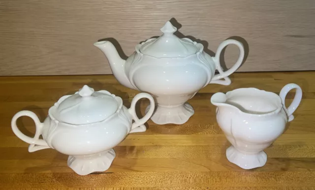Vintage Mini China Tea Set Ivory Set of 3 - Teapot, Sugar Bowl and Creamer