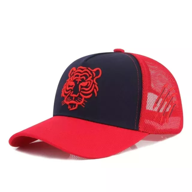 Red/Black Embroidered Tiger Peaked Baseball Cap Mesh Back Truckers Hat 56-61cm K