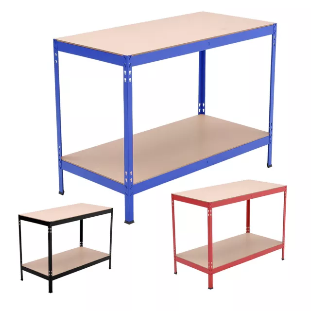 2 Tier Heavy Duty Metal Work Bench Garage Workshop Shelf Table Workbench Station