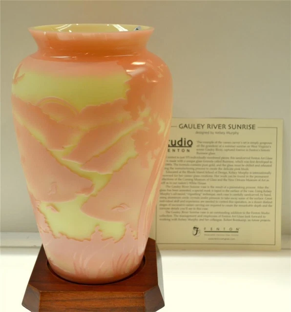 Fenton KELSEY MURPHY Sand Carved VALLEY Yellow Burmese LE #d 42/375 *FREEusaSHIP