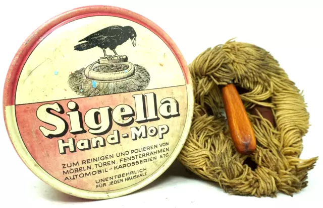 Tin Sigella Hand Mop No. 4 with 1930s Contents