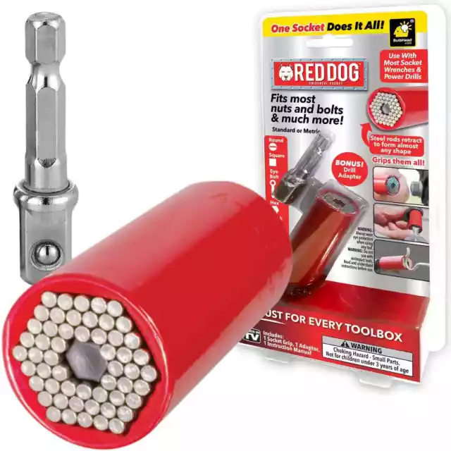 Red Dog Socket AS-SEEN-ON-TV w/ Bonus Drill Adapter Use with Most Socket