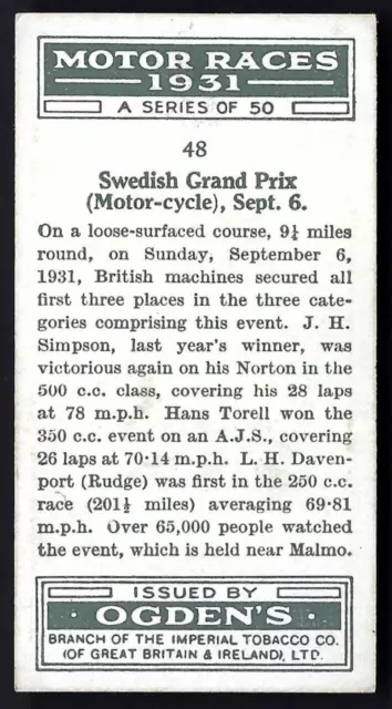 Ogdens - Motor Races 1931 - #48 Swedish Grand Prix 2