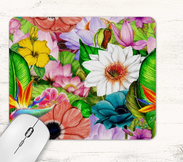 Tropical Flowers Watercolour Print Mouse Pad Mat Non Fading Non Slip Neoprene