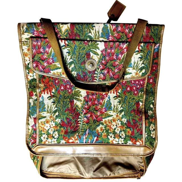 Vng DVF Green Floral Tapestry Suitcase Carry On Bag Dress Suit Luggage 23"X 23"