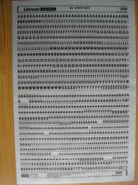 1 x Letraset Upp/Low Case & Num  HORATIO BOLD  24pt  5.8mm Sheet 2508   (bb)