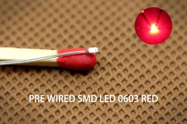 20pcs Pre-wired Micro PTFE Wire Red SMD LED 0603 Lights Free Resistors T0603R