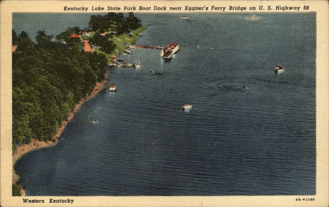 Kentucky Lake State Park boat dock near Eggners Ferry Bridge ~ 1948 postcard