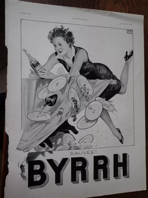 BYRRH  par LEONNEC + chapeau MOSSANT publicité papier ILLUSTRATION 1934 col
