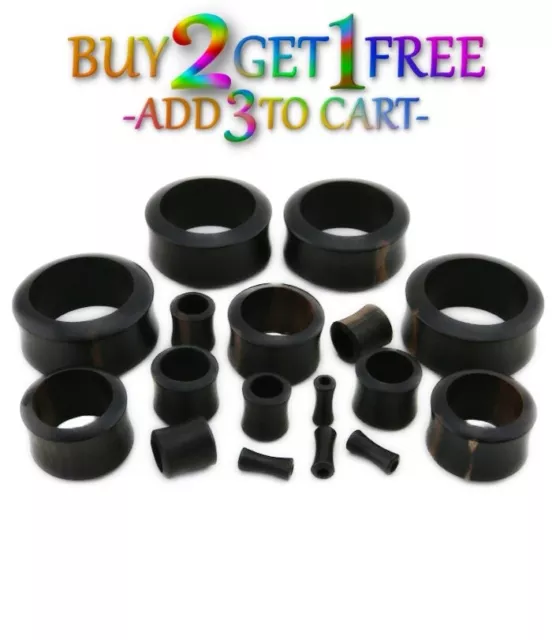 Pair 8g-50mm BLACK ARENG WOOD TUNNELS Double Flare Gauges Plugs Organic Ear 1140