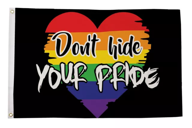 DONT HIDE YOUR PRIDE Rainbow LGBT 5x3 feet FLAG 150cm x 90cm GAY LOVE HEART