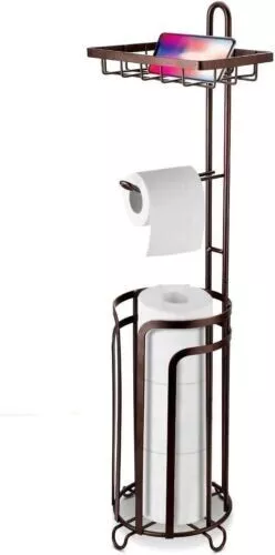Toilet Tissue Paper Holder Free Stand with 3 Spare Rolls High Storage Rack