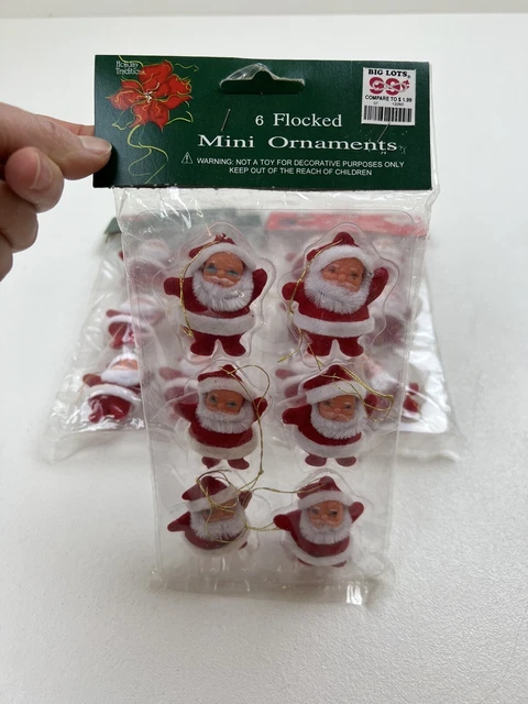 Vtg Christmas Santa Flocked Ornaments Lot of 18 -3 Pkgs of 6 New Old Stock