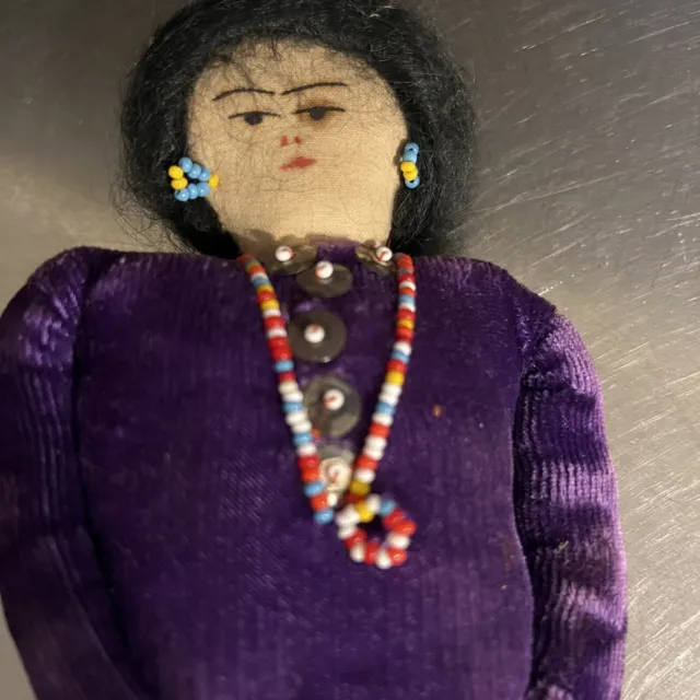 VTG Native American Navajo Indian Fabric Soft Doll Handmade Purple Velvet Beaded