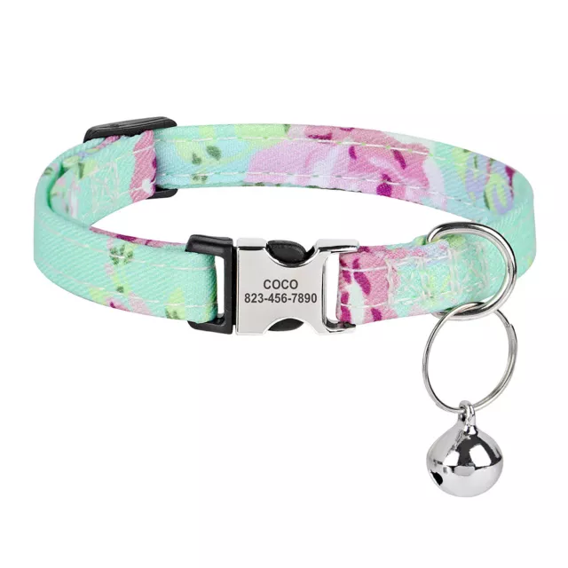 Cat Collar Personalised Engraved Pet Puppy Dog ID Name Tag Adjustable with Bell