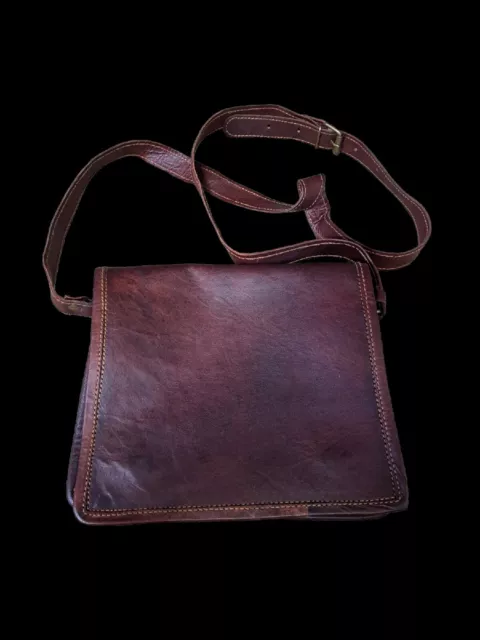 Handmade Genuine Dark Brown Messenger Bag Small 9" x 8" x 3" Pre-Owned