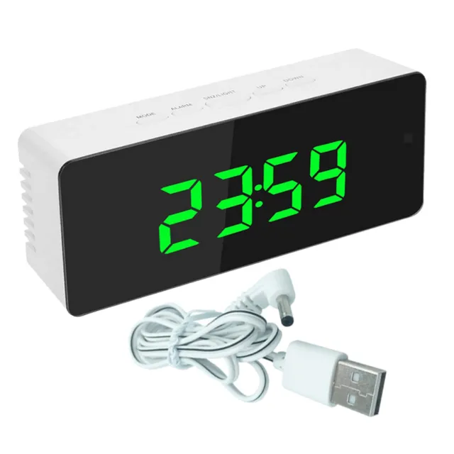 Mirror LED Digital Alarm Clock Bedside Snooze Sleep Timer 12/24 Hours