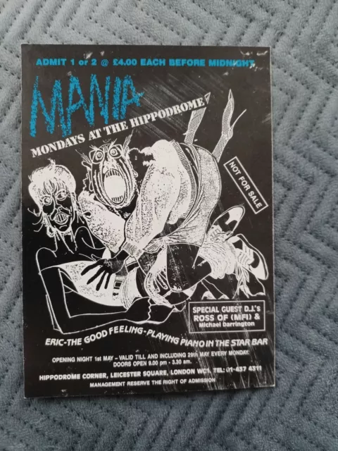 Acid House Rave Flyers 1989 Mania Hippodrome Flyer